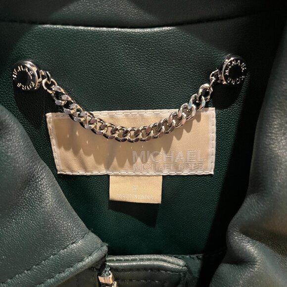 [NEW] Michael Kors Green Heavy Genuine Leather Moto Jacket- Size M - Picture 5 of 5